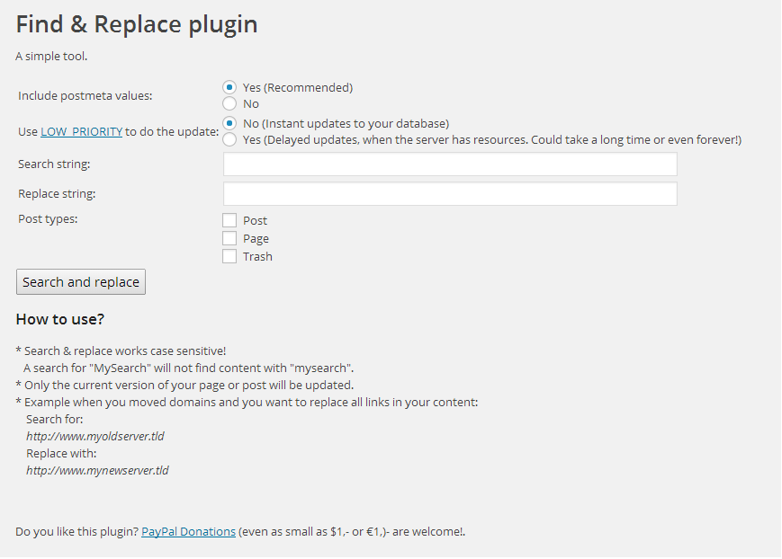 WordPress SQL Plugin: Find and replace